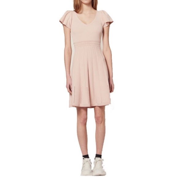 Sandro Paris Fit and Flare Knit Dress, Pink / Blush, Size 6 - Picture 1 of 9